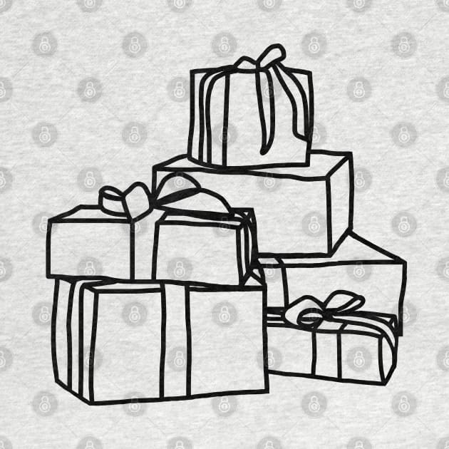 Pile of Wrapped Christmas Gift Boxes Line Drawing by ellenhenryart